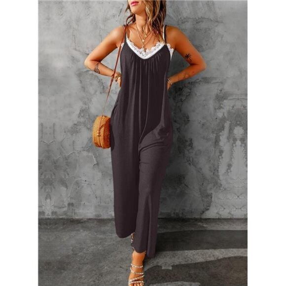 Women's Loose Sleeveless Jumpsuit – Adjustable Spaghetti Straps - Picture 4 of 7